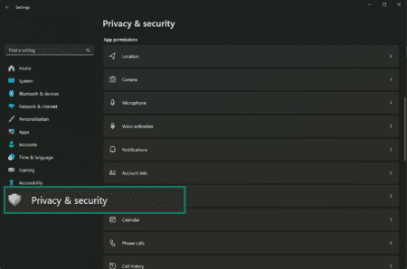 Image showing Windows Privacy & Security setting.