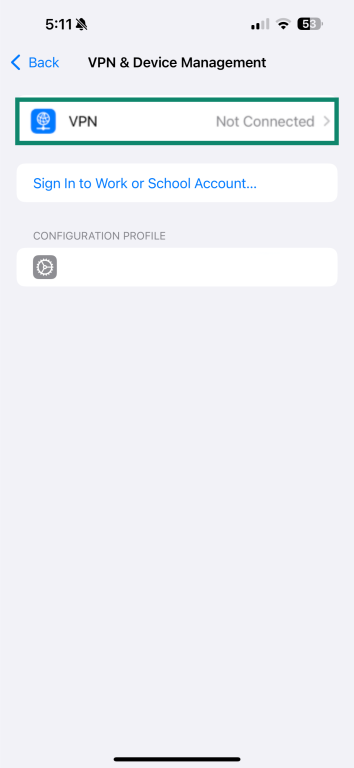 VPN settings screen on iPhone.