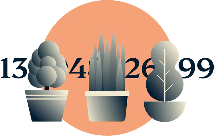 Tre planter som dekker en talllinje.